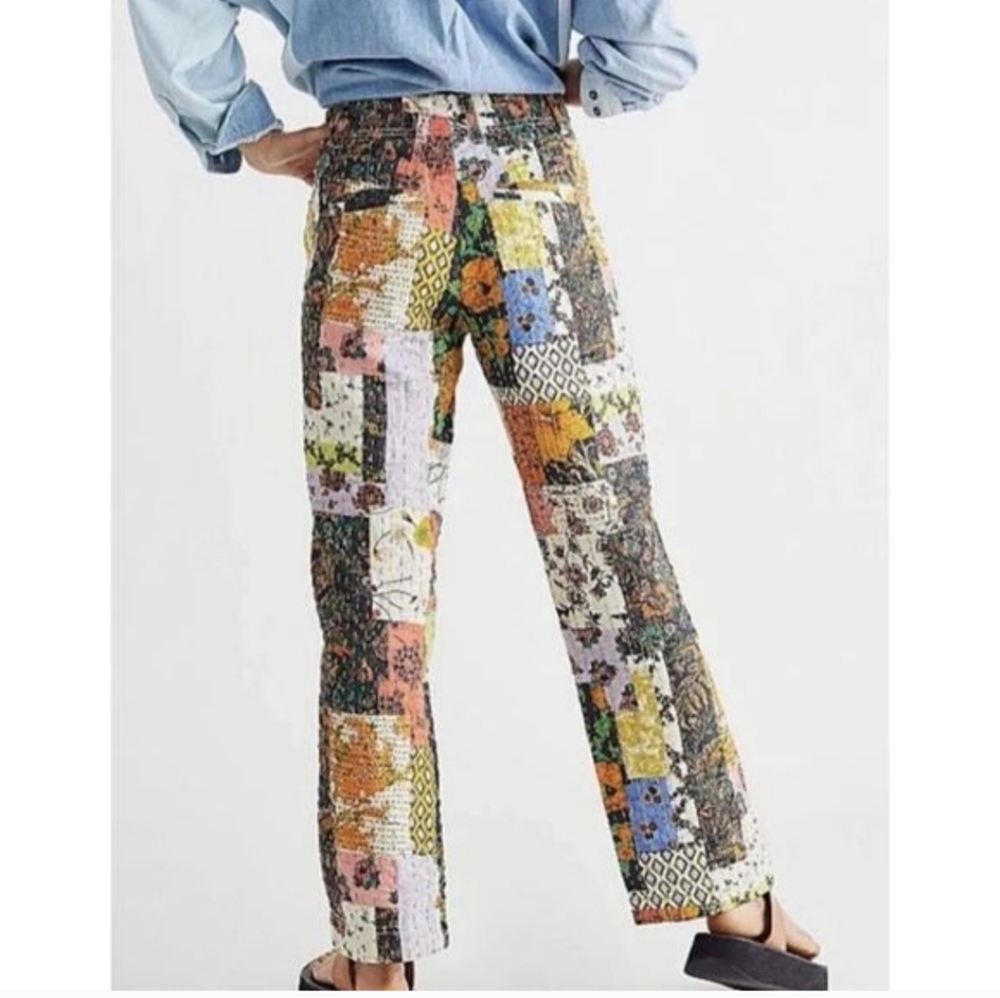 Free People Patchwork Multi-Color Straight Leg Tr… - image 2